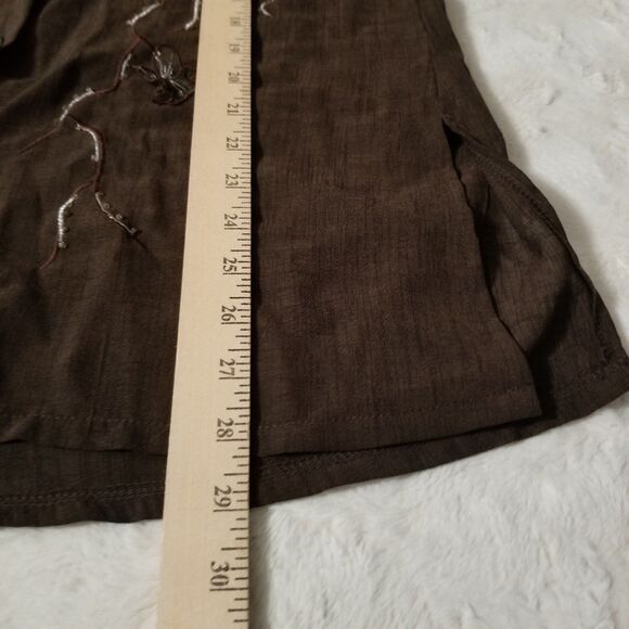 Women's Top Blouse Size Medium Brown Embroidered Long Sleeve New - Picture 10 of 11